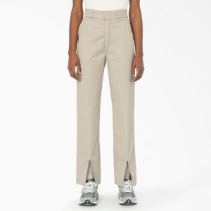 Khaki Dickies Phoenix Split Hem Women's Pants | 825-JDOCXL