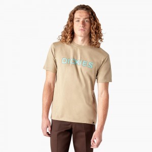 Khaki Dickies Skateboarding Logo Men's T-Shirt | 380-SVZWCY