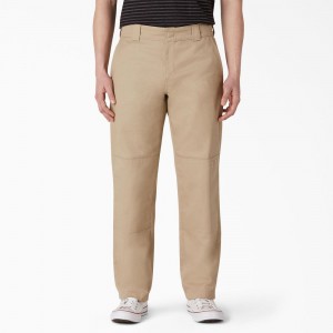 Khaki Dickies Slim Straight Fit Double Knee Men's Pants | 870-WMRIJA