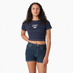 Navy Dickies Butterfly Graphic Cropped Baby Women's T-Shirt | 052-YFVEUT