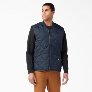 Navy Dickies Diamond Quilted Men's Vest | 798-DKQABL