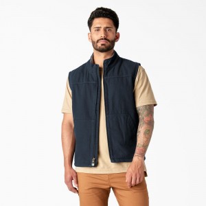 Navy Dickies Duck Canvas High Pile Fleece Lined Men's Vest | 598-POGFAV