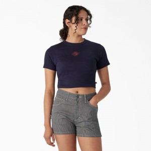 Navy Dickies Embroidered Cropped Baby Women's T-Shirt | 691-APJKMT