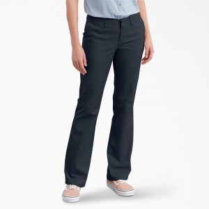 Navy Dickies FLEX Slim Fit Bootcut Women's Pants | 714-OFWDRZ