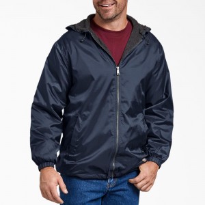 Navy Dickies Fleece Lined Nylon Hooded Men's Jacket | 286-ESNULT