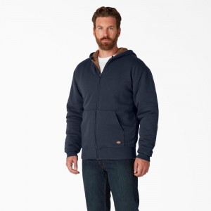 Navy Dickies High Pile Fleece Lined Full Zip Men's Hoodie | 564-PJGCIB