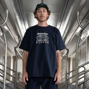 Navy Dickies Jake Hayes Graphic Men's T-Shirt | 381-EBPKFA