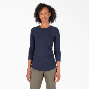 Navy Dickies Long Sleeve Thermal Women's T-Shirt | 948-ZYEQTH