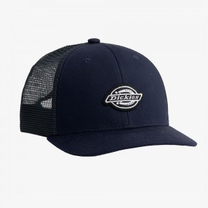 Navy Dickies Low Pro Logo Trucker Men's Hat | 452-HDEJYB