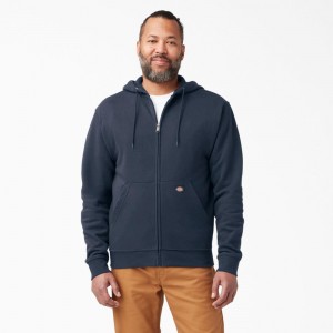 Navy Dickies Midweight Fleece Zip Men's Hoodie | 430-CZPLGJ