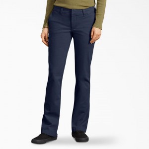 Navy Dickies Perfect Shape Relaxed Fit Bootcut Women's Pants | 759-NSJXED