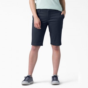 Navy Dickies Perfect Shape Straight Fit Bermuda Women's Shorts | 760-WVDAXO