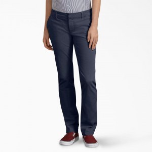 Navy Dickies Perfect Shape Straight Fit Women's Pants | 715-HFOGTV