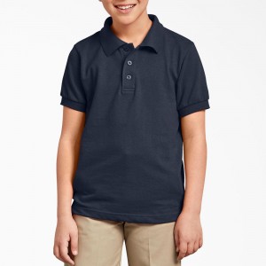 Navy Dickies Piqué Short Sleeve Kids' Polo Shirt | 902-RUGFCK