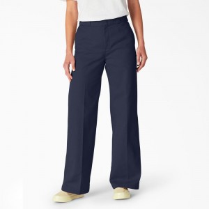 Navy Dickies Regular Fit Wide Leg Women's Work Pants | 103-FQRZGB