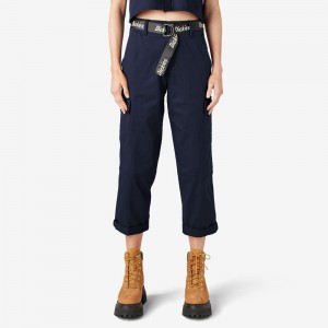 Navy Dickies Relaxed Fit Cropped Women's Cargo Pants | 358-WIGXYF