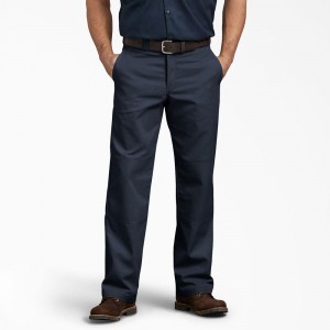 Navy Dickies Relaxed Fit Double Knee Men's Work Pants | 974-HDUNER