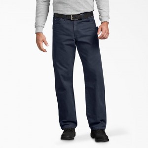 Navy Dickies Relaxed Fit Sanded Duck Carpenter Men's Pants | 012-RIMLFS