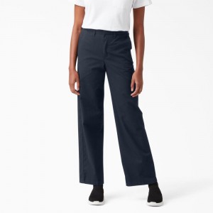 Navy Dickies Relaxed Fit Wide Leg Women's Pants | 876-YWCXTV