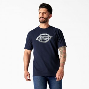 Navy Dickies Short Sleeve Logo Graphic Men's T-Shirt | 809-KQWOCR