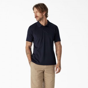 Navy Dickies Short Sleeve Performance Men's Polo Shirt | 307-QCBYAF