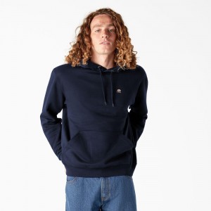 Navy Dickies Skateboarding Chest Logo Men's Hoodie | 208-IKFEGA