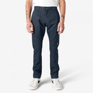 Navy Dickies Skinny Fit Double Knee Men's Work Pants | 289-YPQLAD