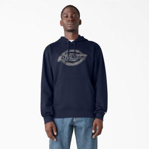 Navy Dickies Water Repellent Camo Logo Men's Hoodie | 486-DEAHKY