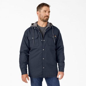 Navy Dickies Water Repellent Duck Hooded Shirt Men's Jacket | 748-ERWUCV