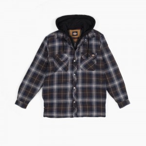 Navy Dickies Water Repellent Flannel Hooded Shirt Men's Jacket | 130-EQKLOI