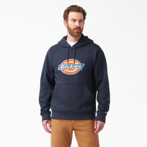 Navy Dickies Water Repellent Logo Men's Hoodie | 754-KGODES