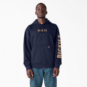 Navy Dickies Water Repellent Workwear Graphic Men's Hoodie | 564-VREZFH