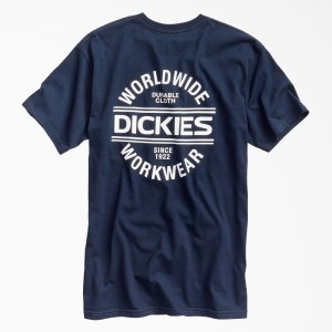 Navy Dickies Worldwide Workwear Graphic Men's T-Shirt | 987-DNACLK