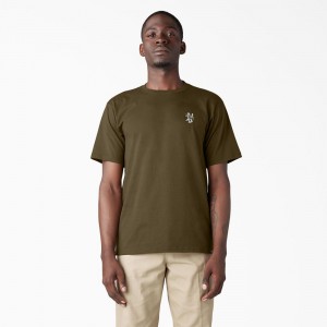 Olive Dickies Skateboarding DIY Skate Graphic Men's T-Shirt | 216-ZVNKWM