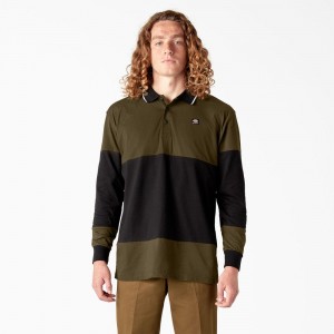 Olive Dickies Skateboarding Rugby Men's Polo Shirt | 960-ZANJSO