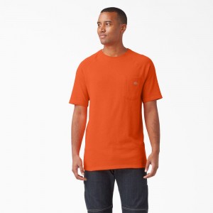 Orange Dickies Cooling Short Sleeve Pocket Men's T-Shirt | 913-HACJPM