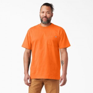 Orange Dickies Heavyweight Neon Short Sleeve Pocket Men's T-Shirt | 630-YQMCKW