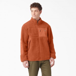 Orange Dickies Red Chute Fleece Men's Jacket | 279-PVMJHK