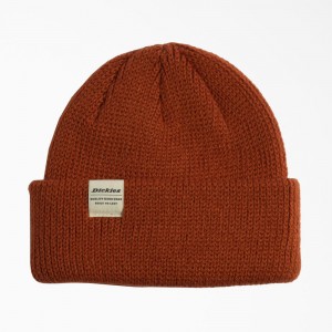 Orange Dickies Thick Knit Men's Beanie | 264-BAKUZJ