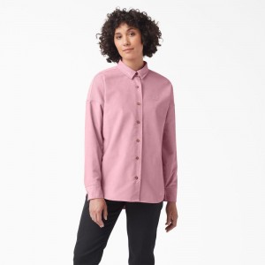 Pink Dickies Halleyville Oversized Corduroy Women's Shirt | 245-PVWUNA