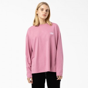 Pink Dickies Summerdale Long Sleeve Women's T-Shirt | 425-HJMXLB