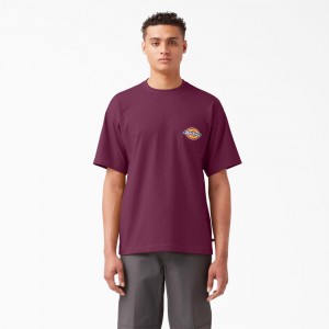 Purple Dickies Chest Logo Pocket Men's T-Shirt | 641-TYUIMH