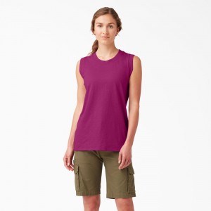 Purple Dickies Classic Women's Tank Top | 483-RNCDKX