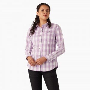 Purple Dickies Cooling Roll-Tab Women's Work Shirts | 840-BULAHD