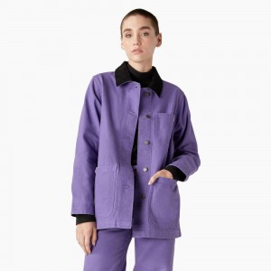 Purple Dickies Duck Canvas Chore Coat Women's Jacket | 509-SQJGEV