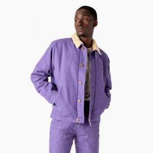 Purple Dickies Duck Canvas High Pile Fleece Men's Jacket | 970-EXVMNL