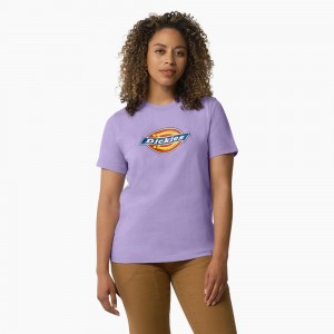 Purple Dickies Heavyweight Logo Women's T-Shirt | 325-PELDAB