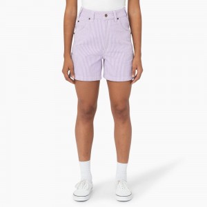 Purple Dickies Regular Fit Hickory Stripe Women's Shorts | 275-GCYHEZ