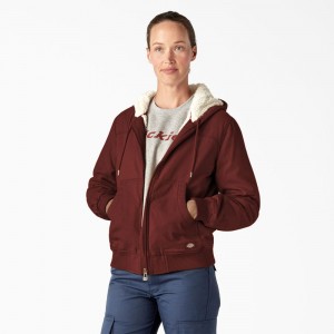 Red Dickies Fleece Lined Duck Canvas Women's Jacket | 217-GRBSIZ