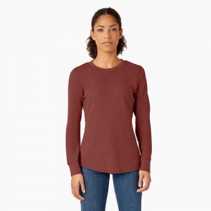 Red Dickies Long Sleeve Thermal Women's T-Shirt | 352-XAPMKF